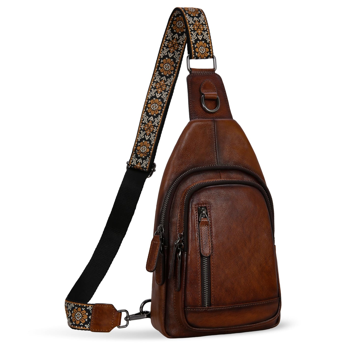 HESHE Leather Sling Bag for Women Crossbody Bags with Multi-Pocket Stylish Fanny Packs for Travel Chest Bag (Coffee)