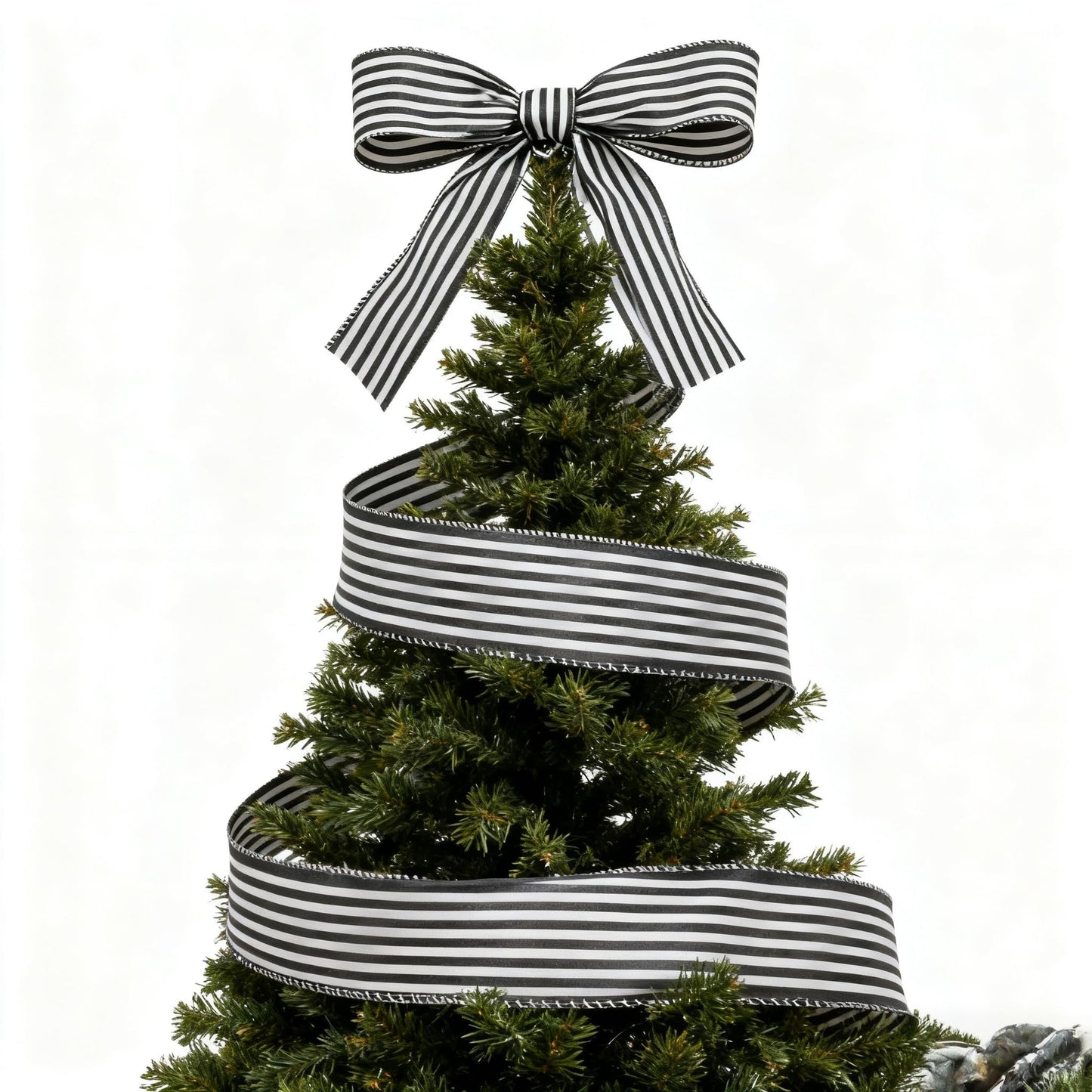 Meseey Black White Glitter Stripe Wired Ribbon 2.5 Inch 20Yards, All-Season Decor Ribbon for Xmas Tree Wedding Birthday Gift Craft
