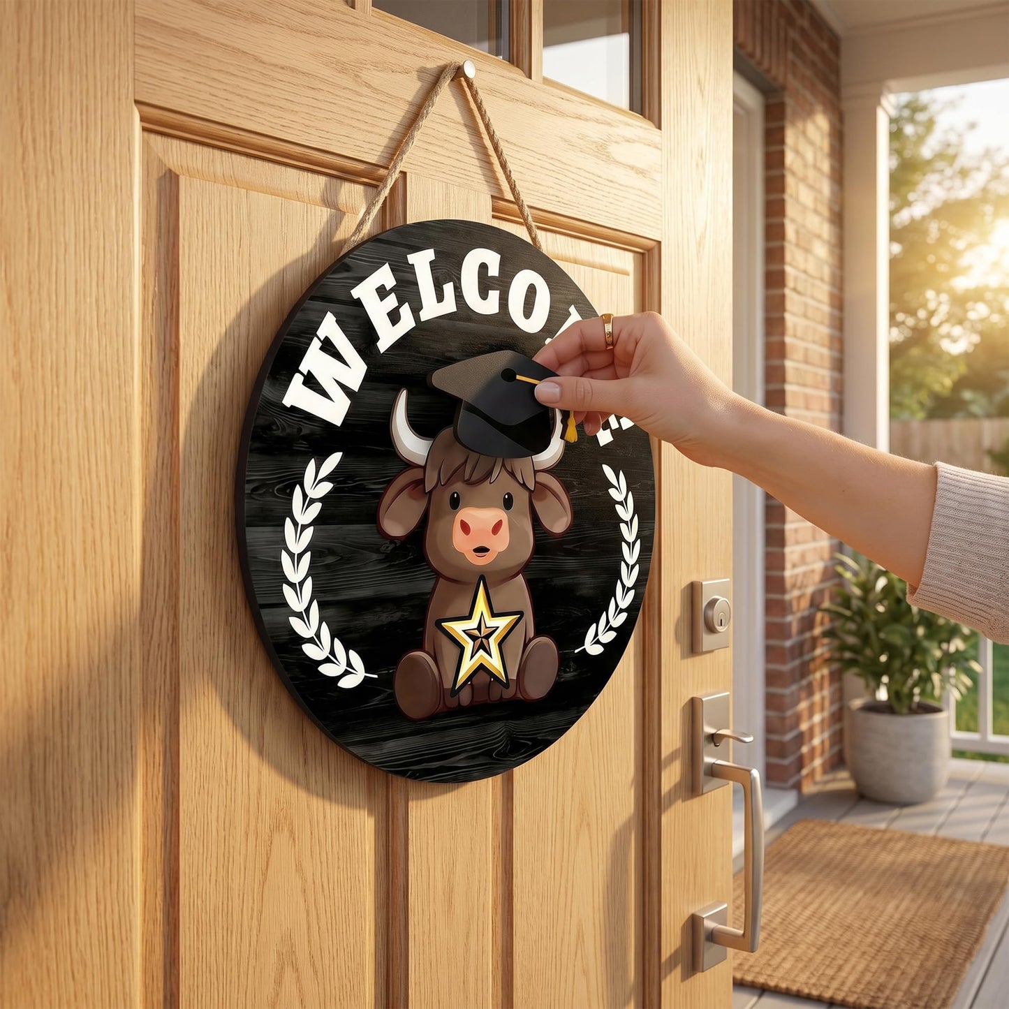 Yiranok Holiday Interchangeable Highland Cow Welcome Sign,Highland Cow Seasonal Wooden Hanging Door Decoration Front Door Decoration Gift Hanging Door Sign