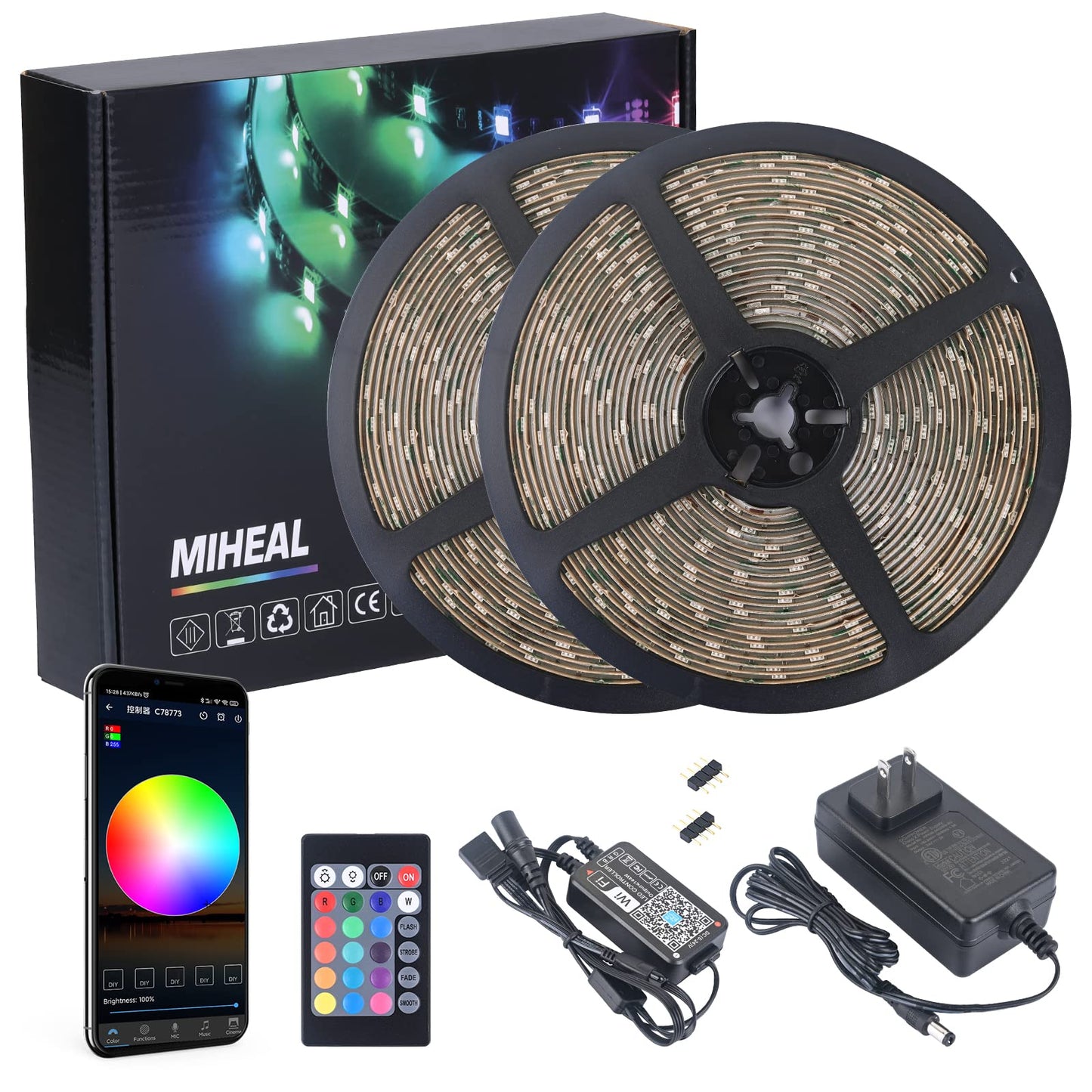 MIHEAL Led Light Strip, WiFi Wireless Smart Phone Controlled 65.6ft Waterproof Strip Light Kit White Band 5050 LED Lights,Working with Android and iOS System,IFTTT