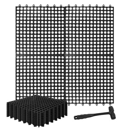 Interlocking Floor Tiles 12x12 Inch, 12 Pack Soft PVC Non-Slip Drainage Tiles with Holes for Bathroom, Pool Deck, Gym, Garage, Kitchen & Wet Areas, Easy Splicing Anti-Fatigue Mat, Black (12 Pack)