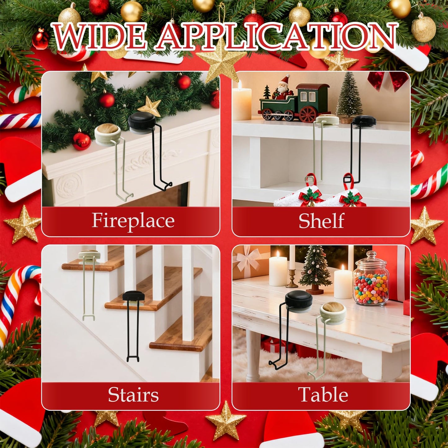 Stuzos 2 Pack Christmas Fireplace Stocking and Garland Hanger,Mantle Garland Holder for Hanging Christmas Stockings (Black Walnut*1PCS+Wood Tone*1PCS, M)