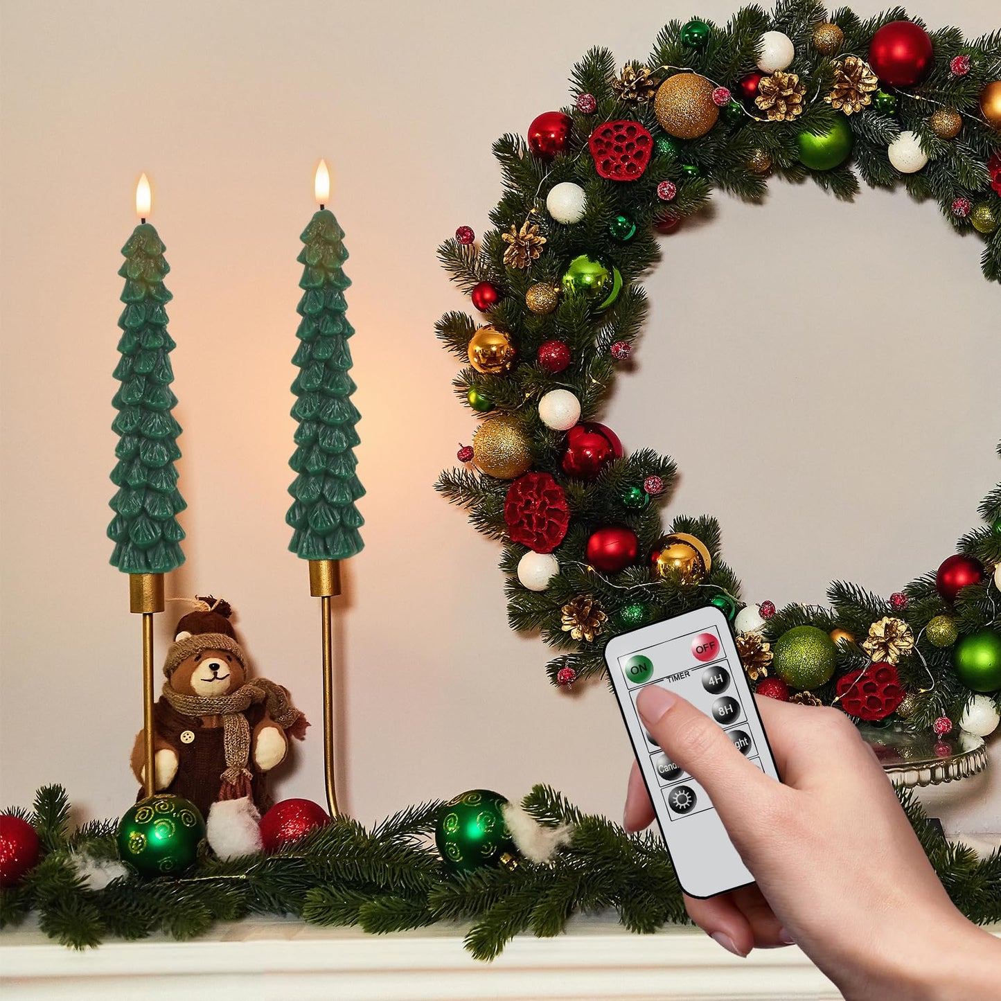 KunSwenn Flameless Christmas Tree Candles, Christmas Tree Taper Candles Battery Operated with 2 Remote, Set of 6 Real Wax 9.8 Inch LED Tree Candlesticks for Home Xmas Holiday Winter Decor