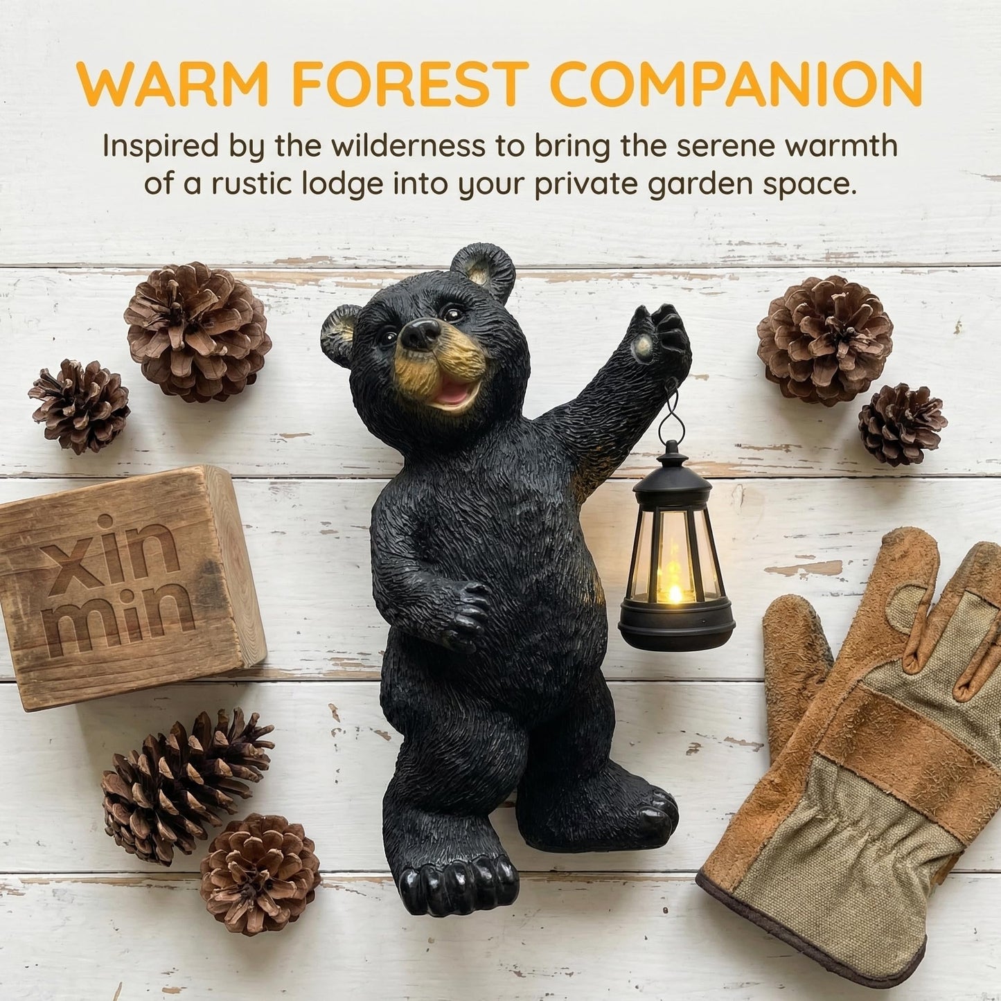 xin ming Solar Black Bear Garden Statue -14" ResinFigurine with Solar LED Lantern, Auto On/OffWaterproof Decor, Dual Use Indoor OutdoorLight for Patio Yard Porch