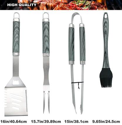 ROMANTICIST 20pc Heavy Duty BBQ Grill Tool Set in Case - The Very Best Grill Gift for Father's Day and Christmas - Professional BBQ Accessories Set for Outdoor Cooking Camping Grilling Smoking, Grey