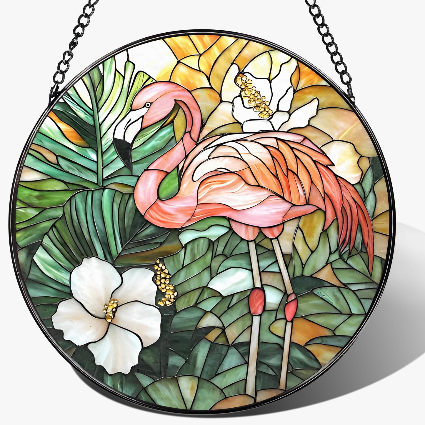 DOUHASU 8″ Stained Glass Window Hanging Ornament, Flamingo Stained Glass Suncatcher Ornament, Sun-Catcher Window Decor | Housewarming & Birthday Gifts, Festival Gift | Gifts for Flamingo Lovers