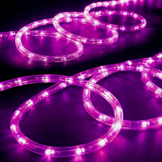 WYZworks 108LEDs 10ft LED Outside Rope Lights, Outdoor ETL Certified Waterproof Permanent 360 Degree Light Emitting, Flexible Tube, Connectable, Christmas Palm Tree Exterior Landscape, Pink