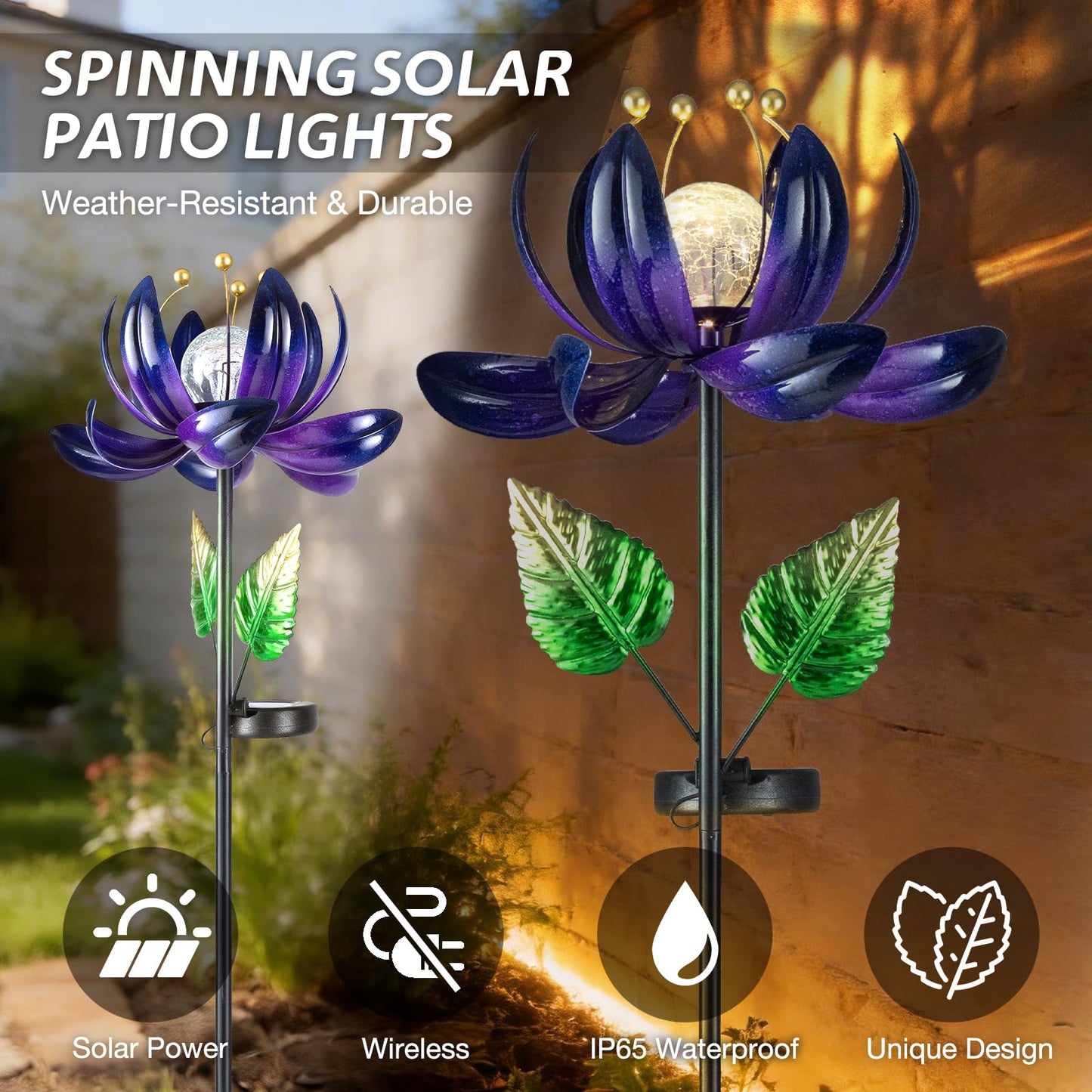 AIINY Solar Purple Metal Flower Wind Spinners, Colorful Spinning Windmill Lotus Yard Art Lights with LED Crystal Ball Decorative Stake Lighting Flower Sculpture
