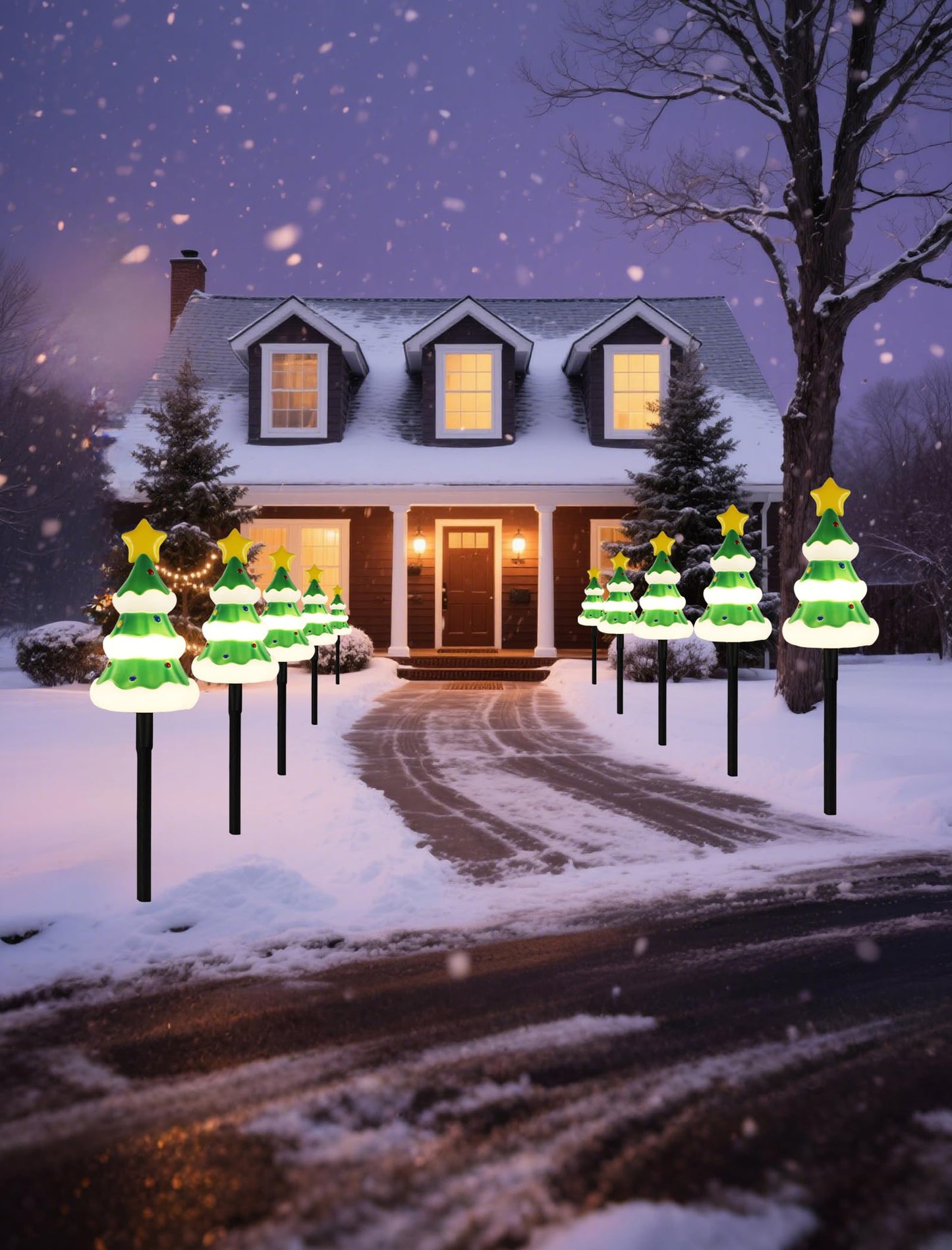 Hobbynors 5 Pack Christmas Decorations Outdoor Pathway Lights, Enchanting Christmas Tree Yard Stakes, Waterproof Holiday Decor Lights for Walkway, Lawn, Garden - Warm White LED
