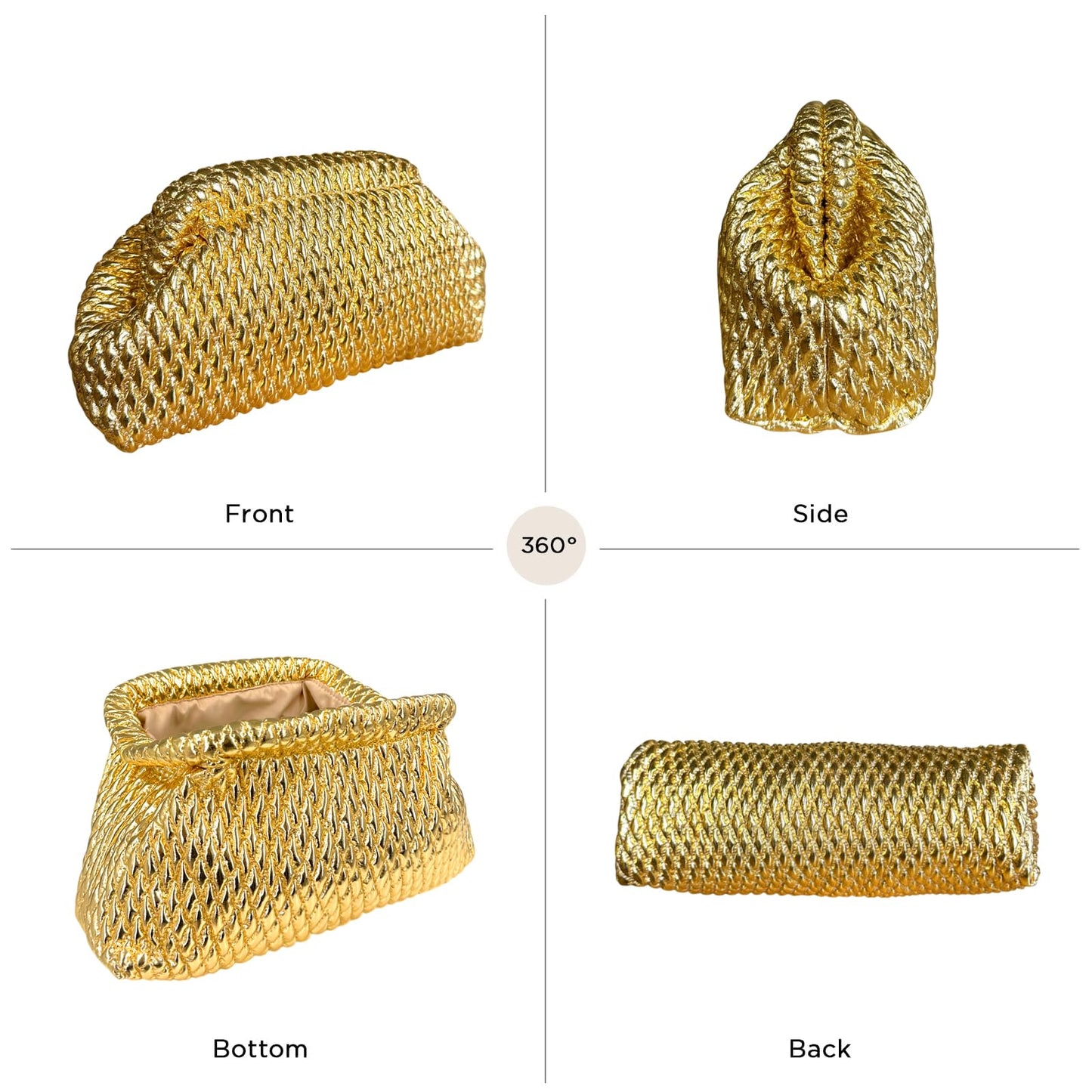 ENBEI Gold Clutch Purse for Women Handbags for Wedding, Prom, Party and Formal Events - Soft Foam Texture PU Leather Evening Bag with Metallic Clasp Closure