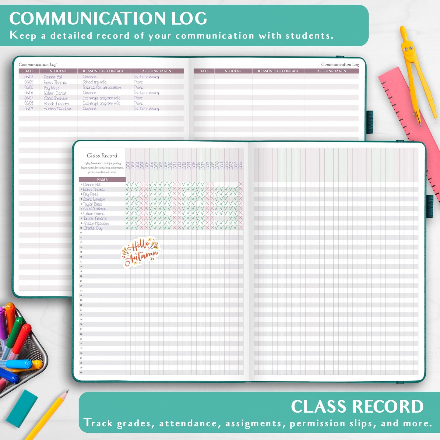 Legend Teacher Planner – Undated Lesson Plan Book for Teachers with Weekly & Monthly Calendars - Classroom Organization & School Year Planner – 8.5”x11.5” Hardcover (Viridian Green)