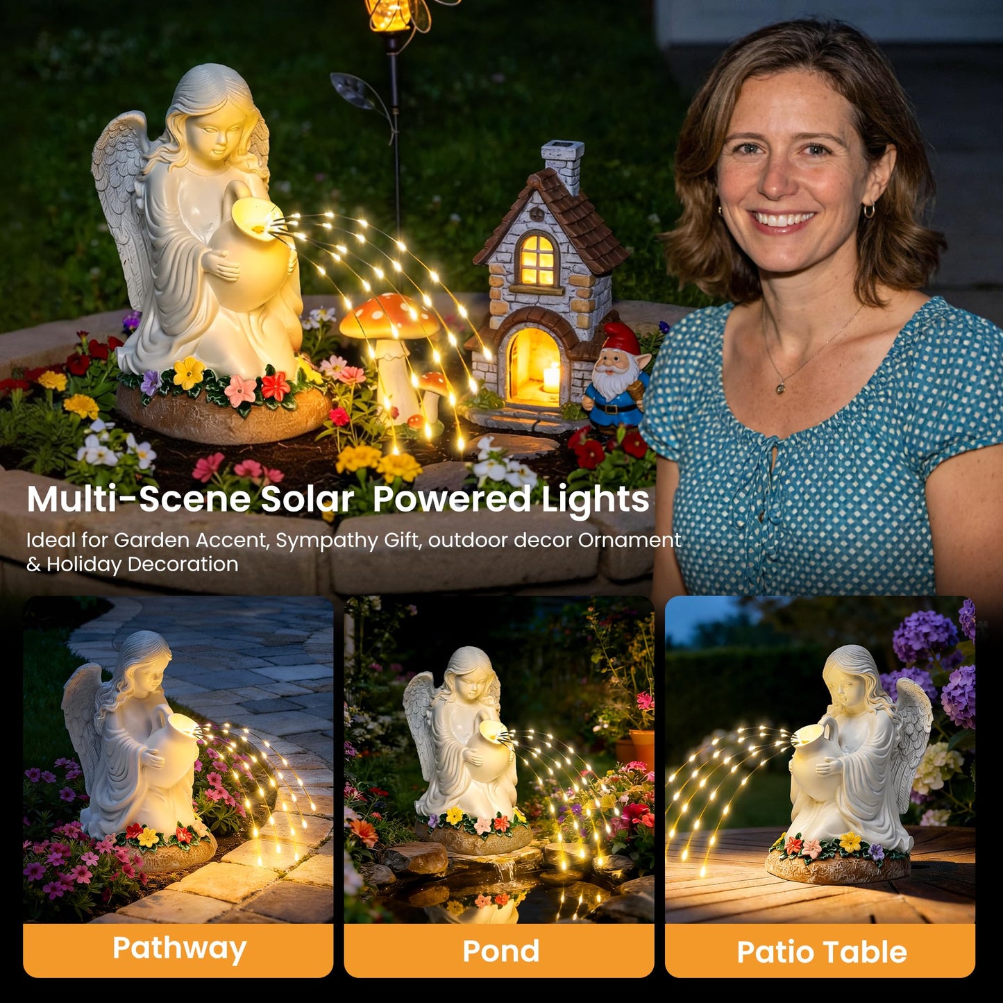 GIGALUMI Garden Statue, Solar Angel Decor Outdoor, Angel Decoration with LED for Patio Yard Lawn Balcony, Christmas/Birthday Gift for Mom Women