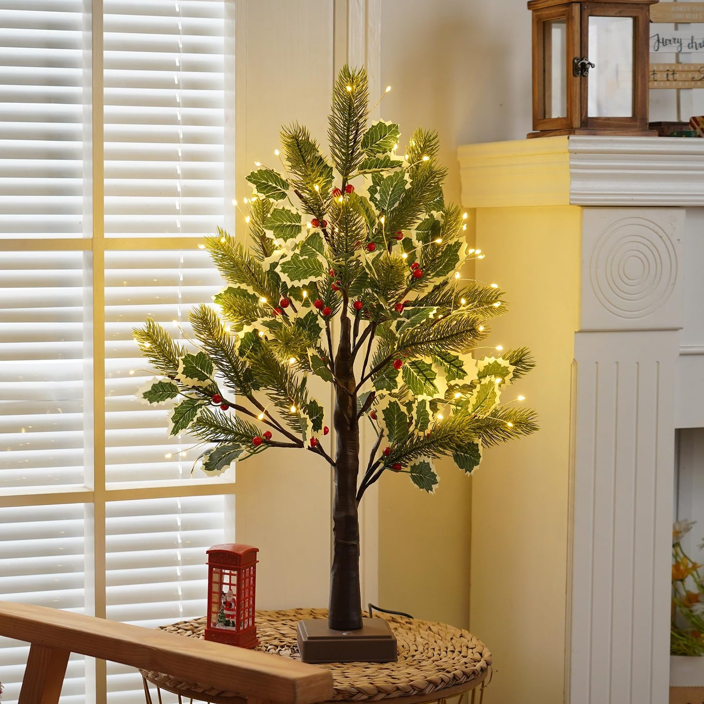 PXBNIUYA 2 FT Christmas Tree with 72 LED Lights, Christmas Decorations Indoor, Fairy Light Spirit Tree for Home Decor, Lighted Birch Trees with Pine Needles, USB and 3AA Battery and Timer（Warm White）