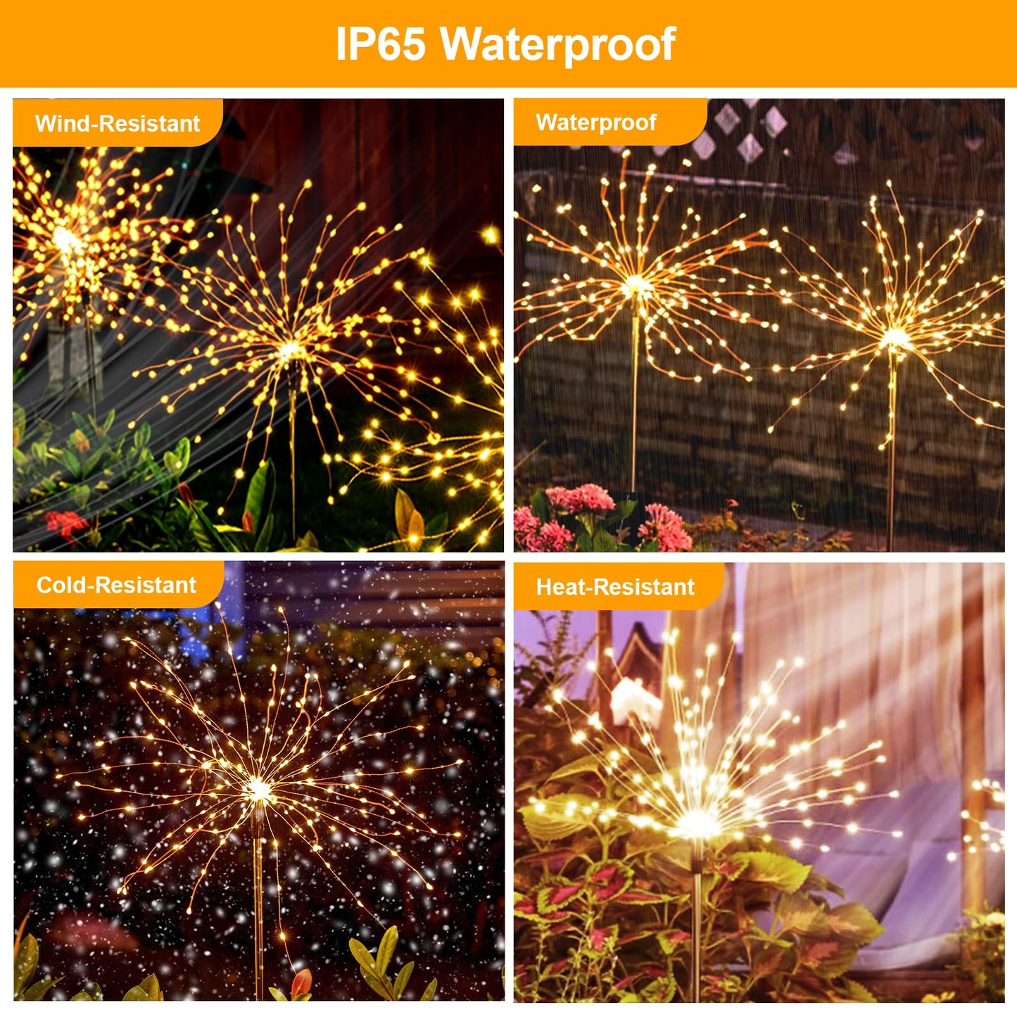 Galavasen Solar Fireworks Lights for Outside, 150 LED Firework Solar Lights Outdoor Waterproof,Garden Fairy Twinkling Tree Stake for Yard Patio Pathway Wedding Christmas Diwali Decor 4 Pack Warm White