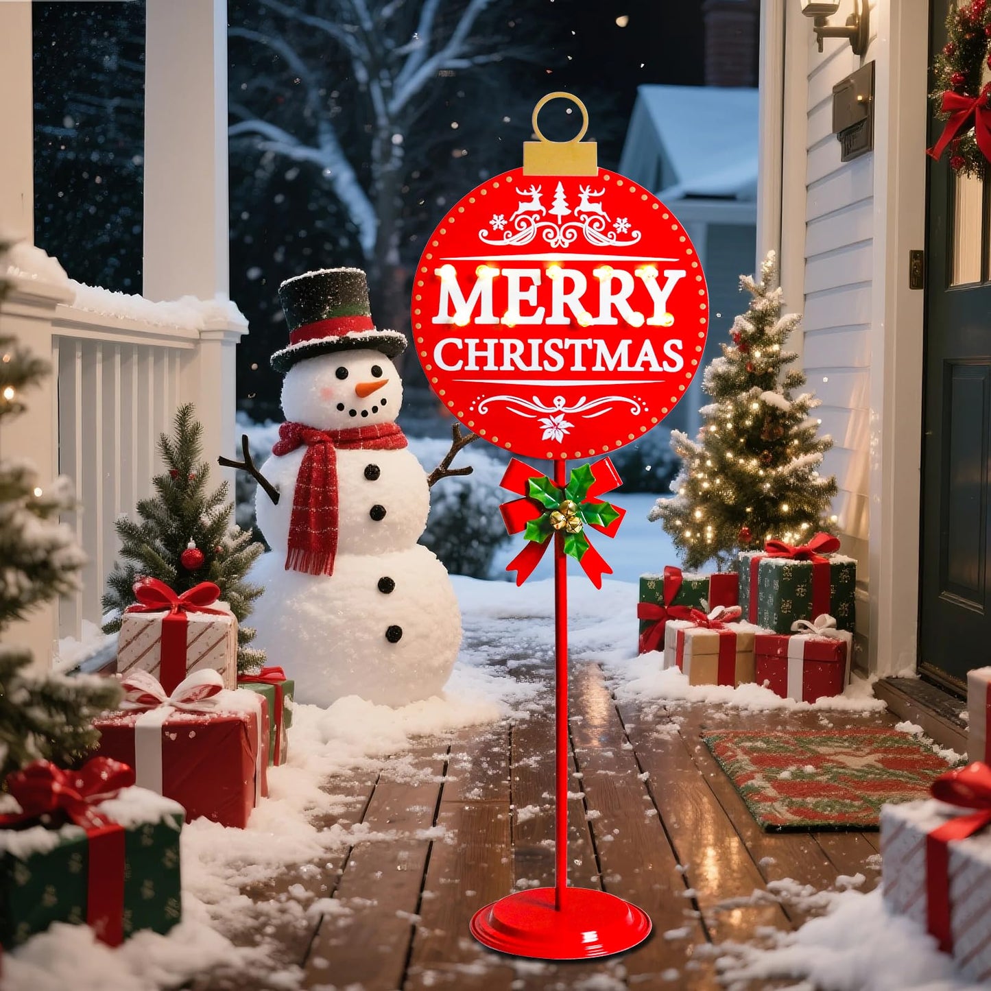 Vigdur Merry Christmas Sign - 34" Lighted Metal Holiday Ball Decoration Battery Operated with Timer, Christmas Yard Decorations for Indoor Outdoor Yard Lawn Party Holiday Décor