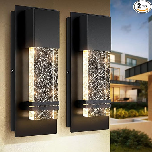 BesLowe Outdoor Wall Light Fixtures with Crystal Bubble Glass, Waterproof Exterior Sconces LED Wall Lanterns, Porch Lights Wall Mounted 10W 3000K Outside Lights for House Front Door Garage Entryway