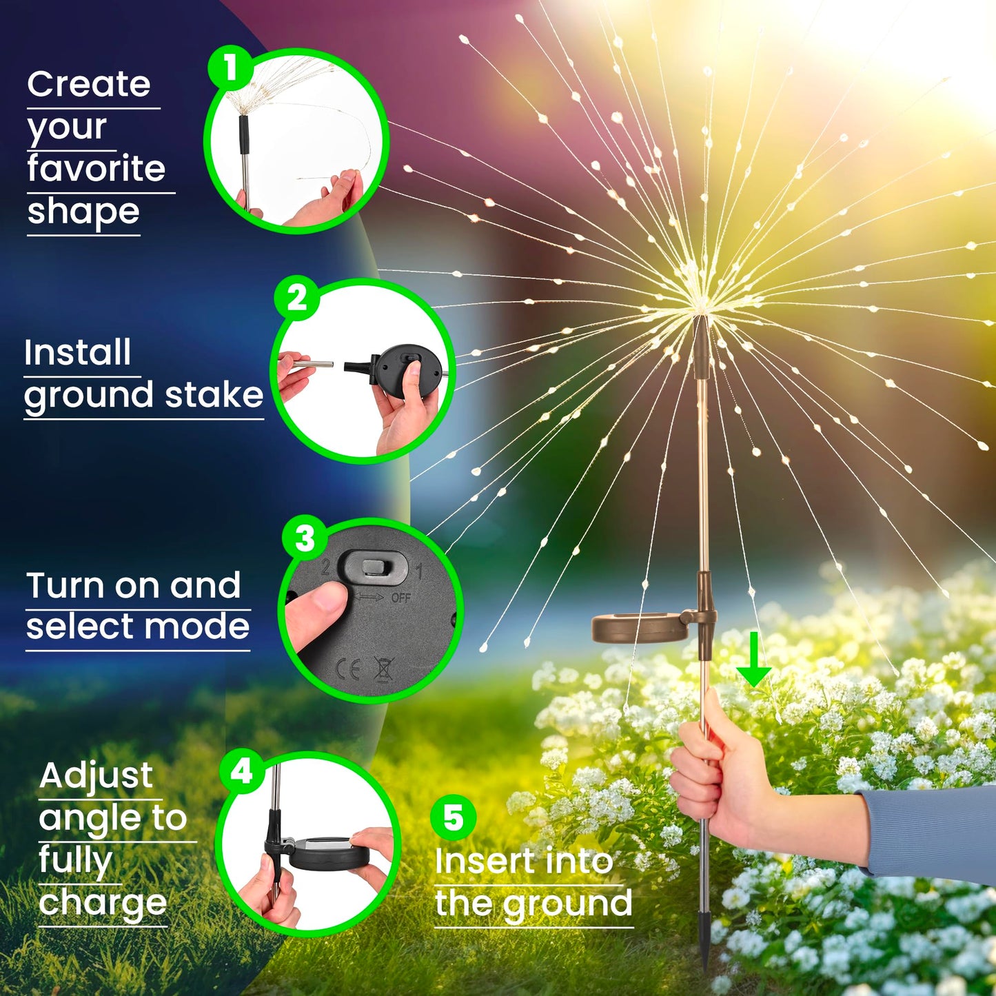 GIGALUMI Garden Outdoor Decor Lights 120LED 4Pack, Solar Garden Lights for Yard Outside Fairy Decorative,Solar Powered for Yard Pathway Flowerbed Planter Balcony Patio Decor（Green）