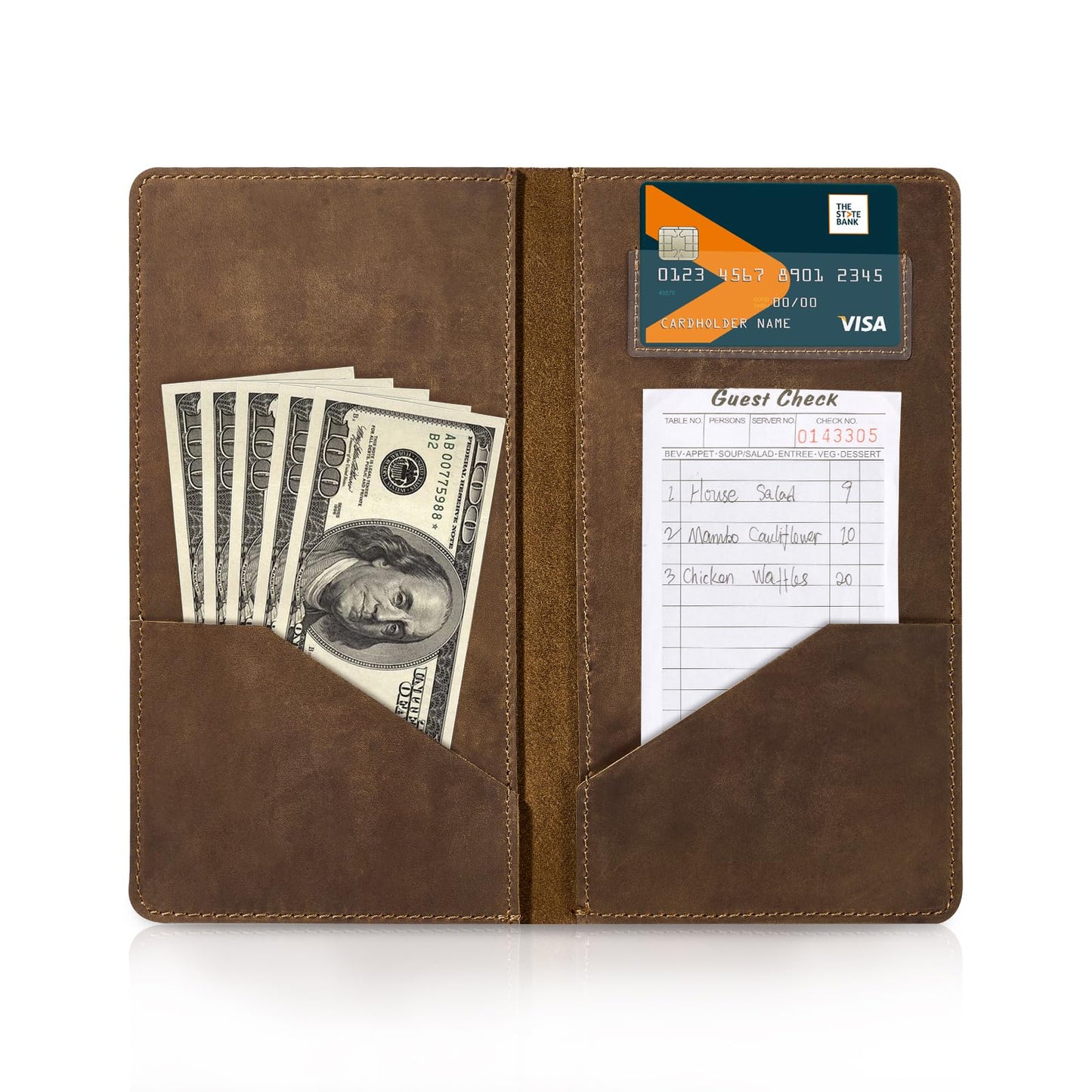 CoBak Genuine Leather Check Presenter - Guest Check Holder for Restaurants, Bars, Hotels, Professional Bill Folder for Servers, 2 Pack