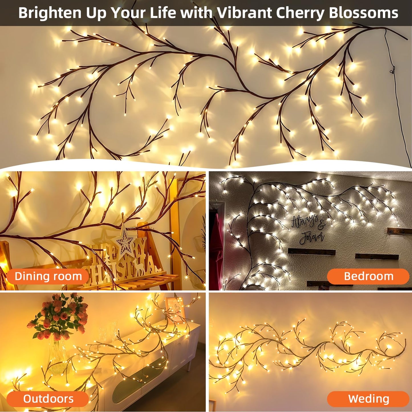 XINXIANLIAN Willow Vine Lights for Wall Decor, Fairy Lights with Vines, Artificial Plant Lighting Tree Branch, 8 Flashing Modes for Wall/House/Bedroom Decoration (144LED)