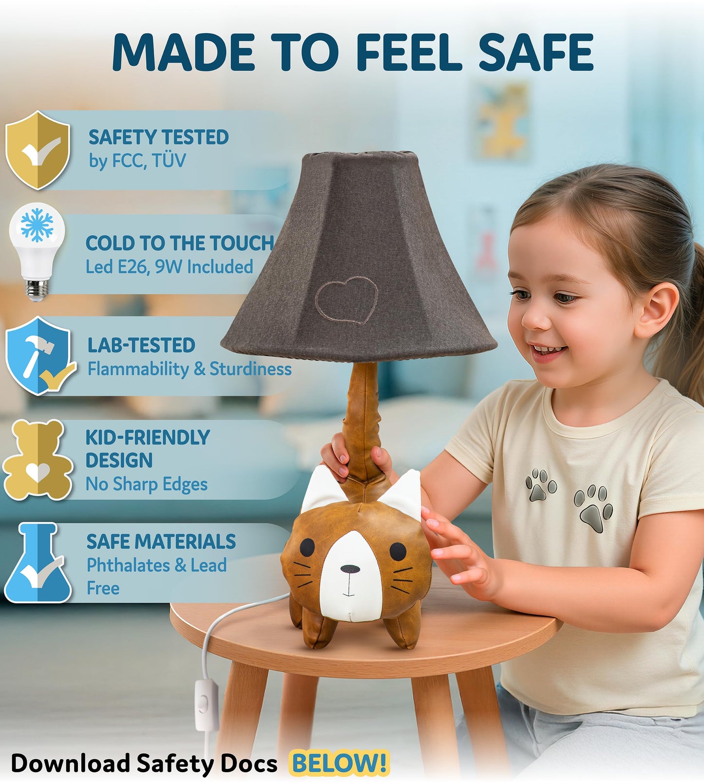 Cat Lamp for Girls Bedroom - 20", Animal Lamp for Kids Room - Cute Christmas Gifts, Birthday Gifts for All Ages: Toddler Boys, Children, Grandkids 3 4 5 and Up Years Old, Sister, Brother, Sibling