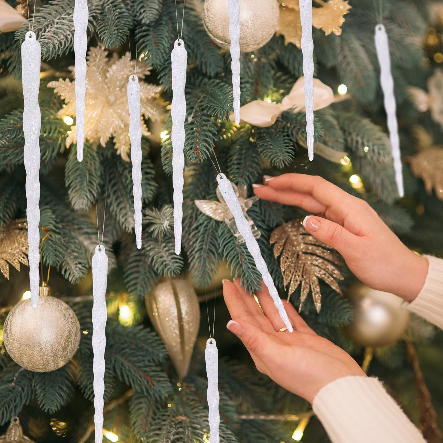 Boao 36 Pieces Icicles Ornament Set 5.12-7.8 Inch Twisted Acrylic Drop Icicle Christmas Tree Hanging Ornaments Decorations for Christmas Wedding Winter Holiday (White)