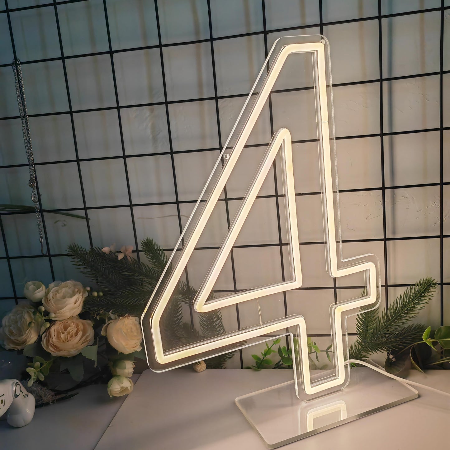 Neon Signs Number 4 Birthdays Decor Neon Lights Party USB Plus Battery Case Light up your baby's birthday with our Neon Number Four Sign (Number 4-Warm White)