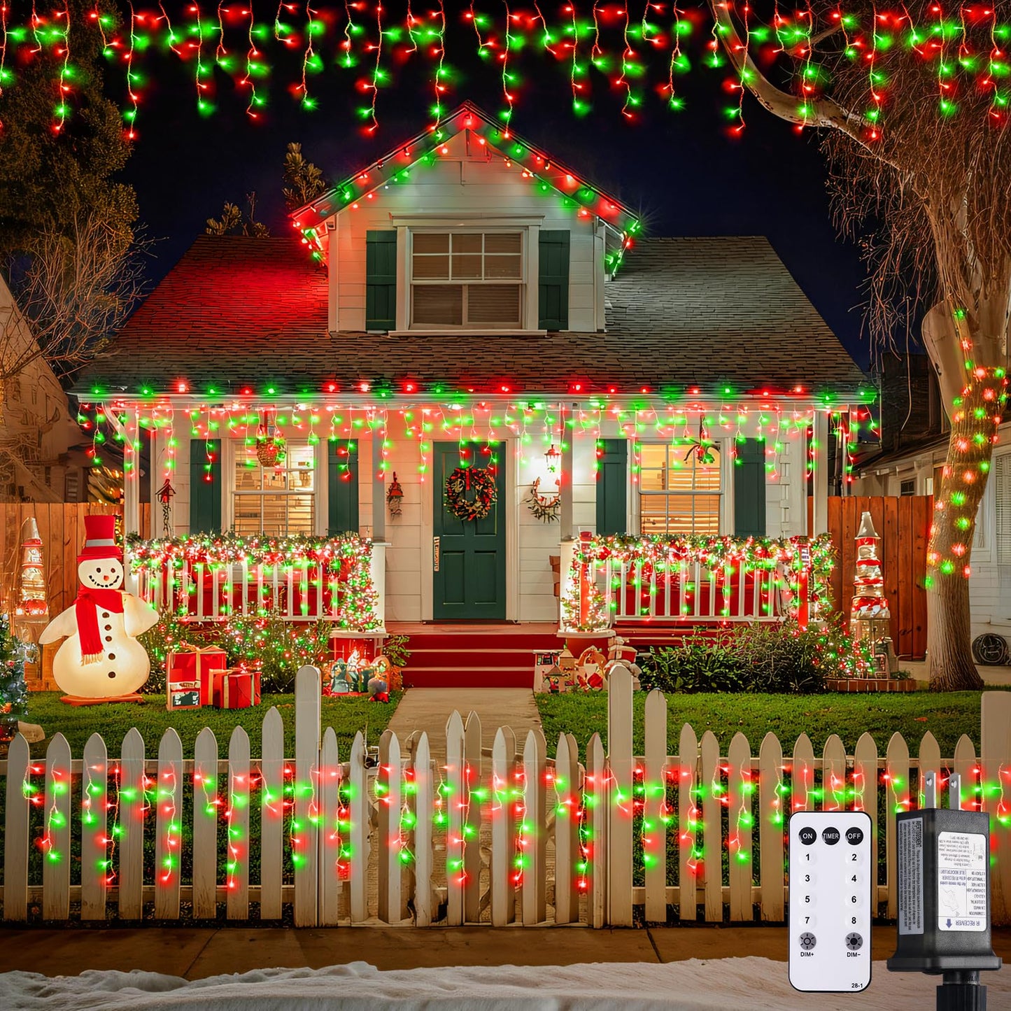 JMEXSUSS 400 LED Red and Green Icicle Lights Outdoor, 38.8ft Christmas Icicle Lights Plug in, Hanging Outdoor Indoor for Christmas House Party Holiday Decorations