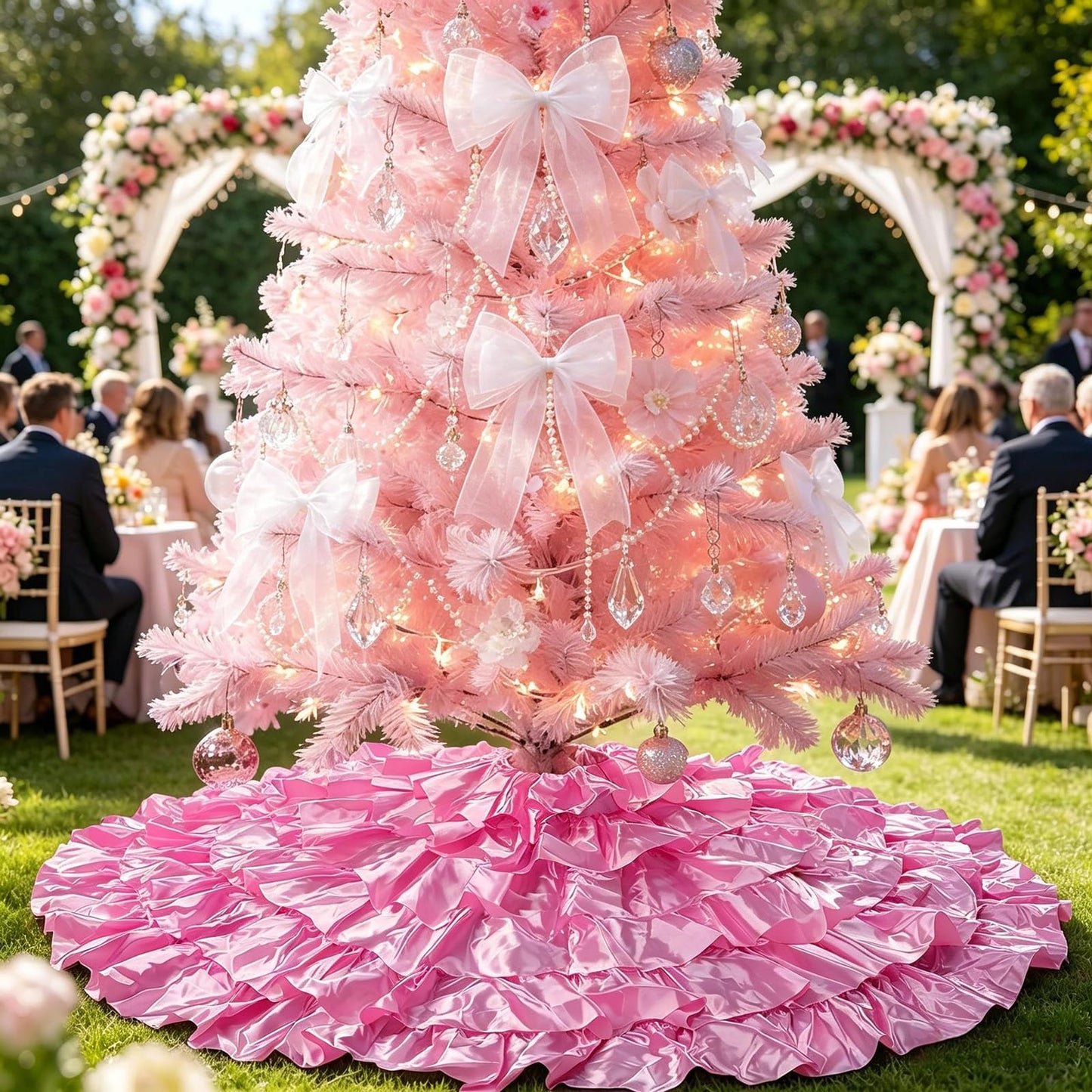 tiosggd Hot Pink Ruffle Tree Skirt, 48 inch 6-Layer Spring Pink Fluffy Tree Skirt, Large Candy Tree Rug for Artificial Trees 6-7.5 FT, Summer Wedding Tree Decorations Ornaments