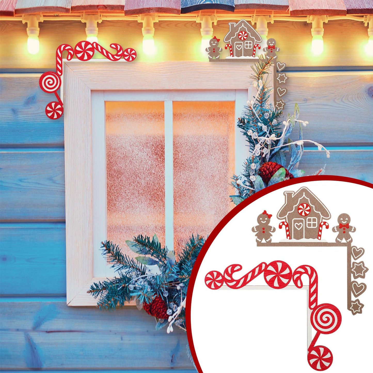 Briwooody 2 Pcs Christmas Door Topper Funny Gingerbread Candy Door Frame Corner Sign Decor Home Wooden Christmas Cabinet Knob Covers Party Ornament Props Gift for Wall Window DIY