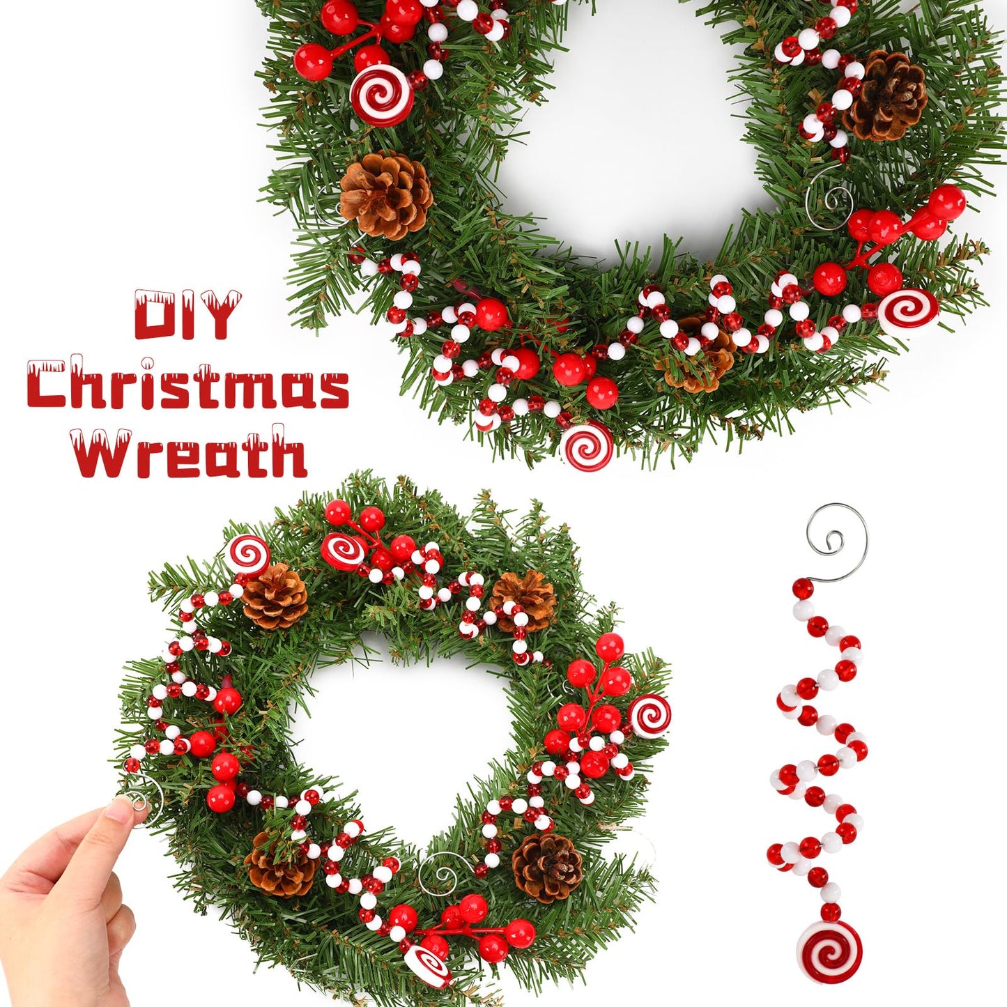Jansun Candy Christmas Ornaments, 12 Pcs Curly Candy Cane Shape Christmas Tree Decorations Red and White Decorations for Home, Wreath, Vase, Crafts and Xmas Tree