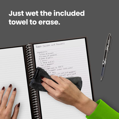 Rocketbook Core Reusable Spiral Notebook, Letter Size 8.5x11, Black - Lined Pages, App-Connected, Erasable, Durable Cover, Ideal for School, Work, and Creative Projects