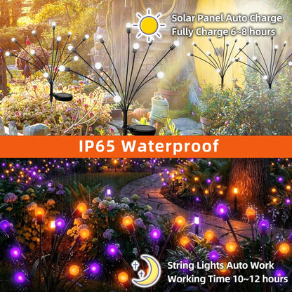Sukesou Halloween Firefly Solar Lights, 2 Pack 6 LED Orange Purple Swaying Pathway Lights, IP65 Waterproof Auto Dusk to Dawn Outdoor Landscape Lights for Yard Patio Lawn Party Decor