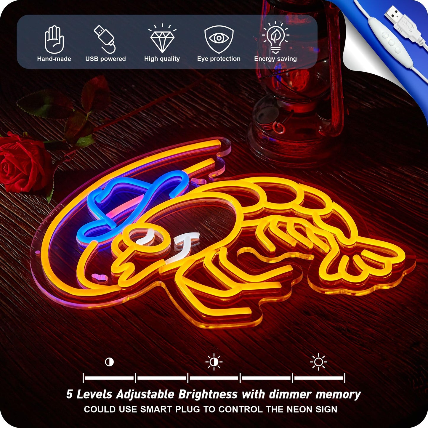 Shrimp Neon Sign Cowboy lobster LED Light for Wall Decor Seafood Light Up Signs Wall Art for Seafood Restaurants Pub Store Man Cave (Orange Shrimp)