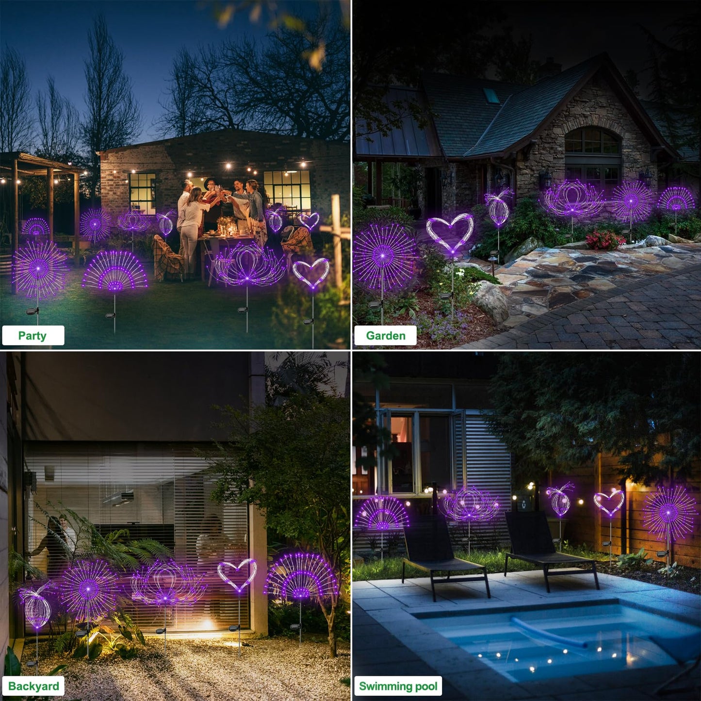 Slyuexu Solar Garden Lights Outdoor Waterproof, 2 Pack 120 LED Solar Firework Lights Decorative Garden Décor Outside for Flowerbed Pathway Party Christmas Decoration, Purple