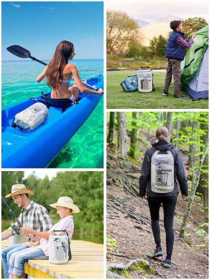 HEETA Dry Bag Waterproof for Women Men, Roll Top Lightweight Dry Storage Bag Backpack with Phone Case for Travel Swimming Boating Kayaking Paddle Board Camping Beach Accessories (White, 10L)