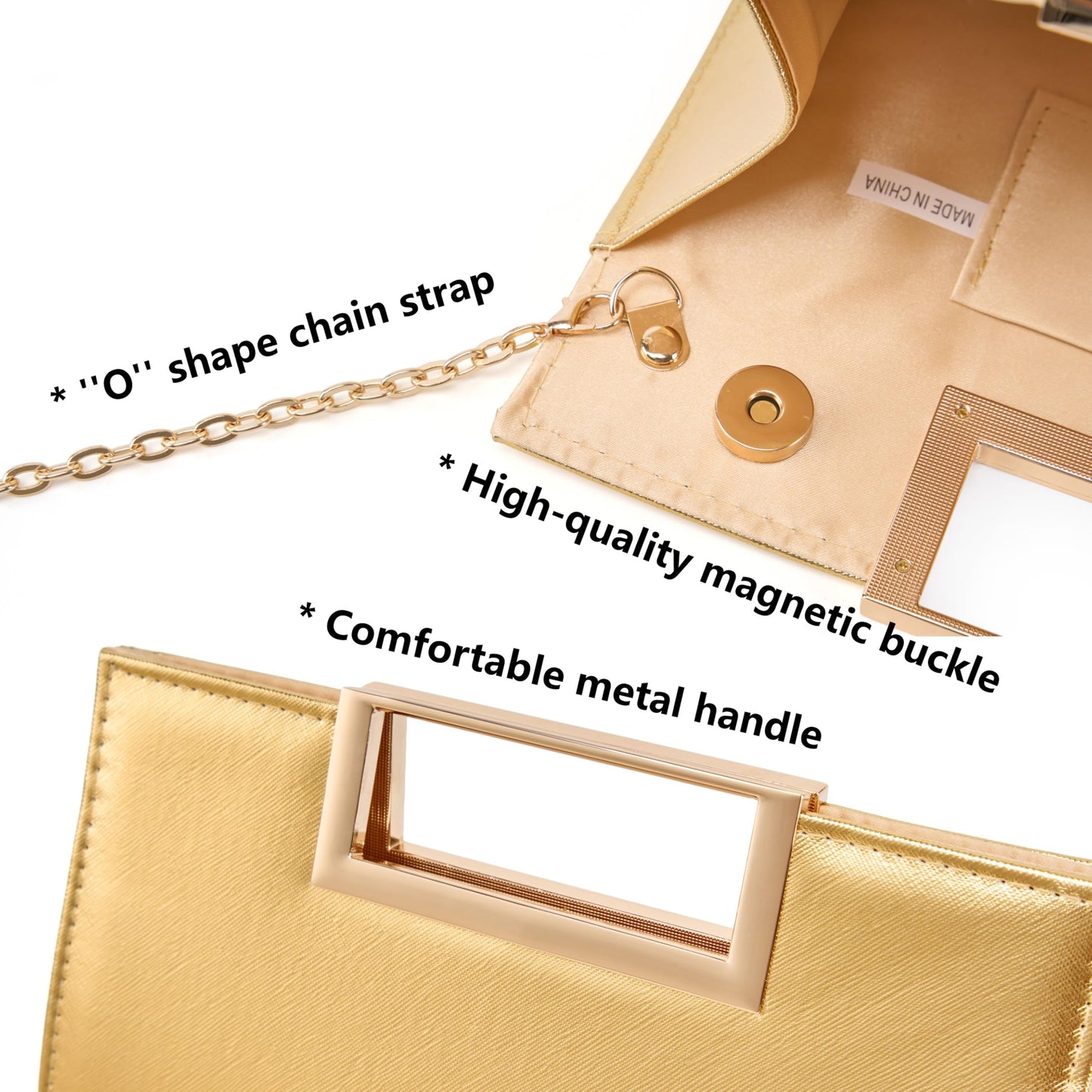 Gurina Evening Clutch Purses for Women Formal Party Clutch Bags Cocktail Prom Fashion PU Leather Shoulder Handbags (BO62 Deep Gold)