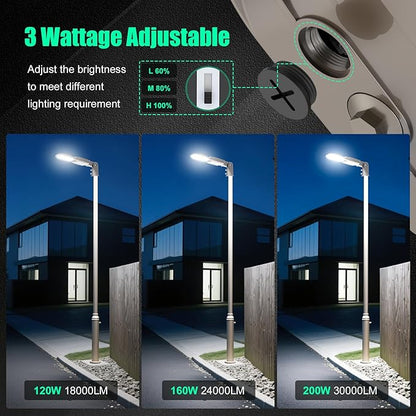 BBESTLED 200W Parking Lot Lights Slip Fitter UL DLC Listed 28000LM IP65 5000K Commercial Area Street LED Shoebox Pole Light 100-277VAC Input Brown, 200W/160W/120W LED Sport Court Light Outdoor