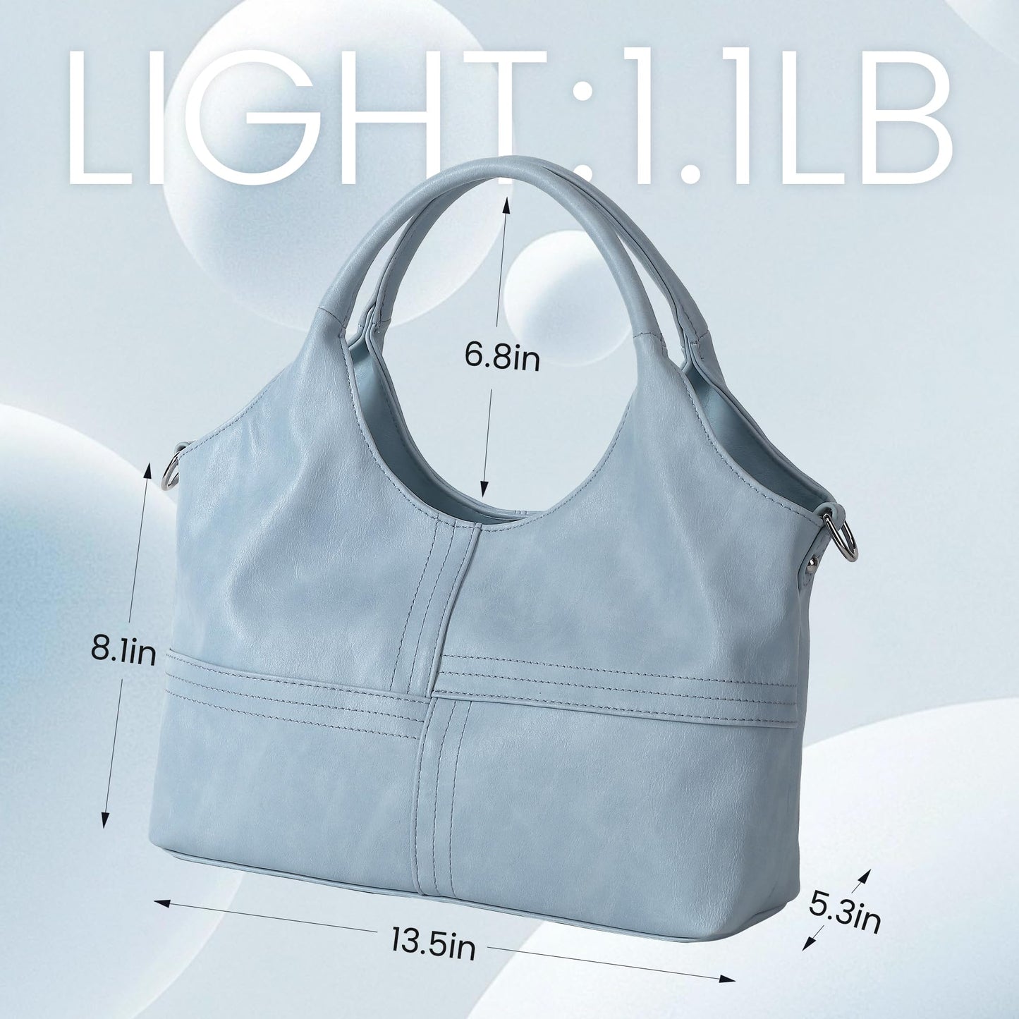 KOGTLA Vegan Leather Purses for Women with Detachable Satchel Strap, Ladies Handbags, Tote Hobo Bags with Top Handle Light Blue