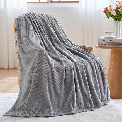 NEWCOSPLAY Super Soft Throw Blanket Grey Premium Silky Flannel Fleece Leaves Pattern Lightweight Bed Blanket All Season Use (Grey, Throw(50"x60"))