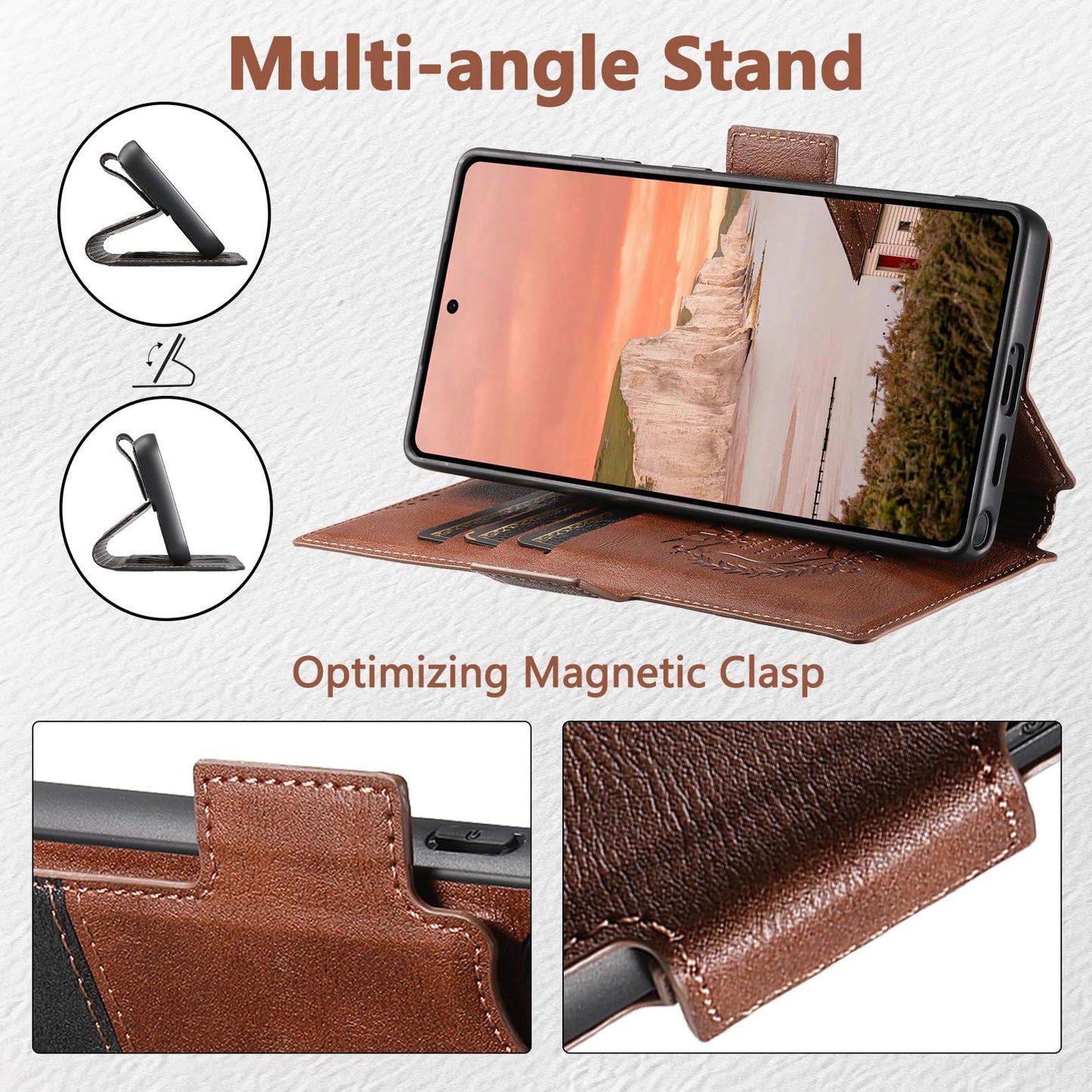 SINIANL for Samsung Galaxy S24 Ultra Leather Wallet Case Compatible with MagSafe Wireless Charging, Detachable Leather Cover with Card Slots Holder, Kickstand, Magnetic for Galaxy S24 Ultra Brown