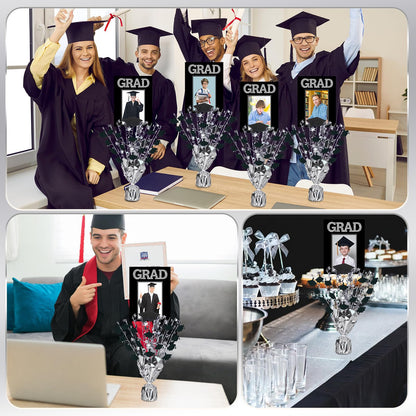 Capoda 6 Pack Graduation Table Centerpiece Party Decoration Metallic Foil Spray Centerpiece Glitter Star Tabletop Decor for 2026 Graduation Party Congrats Grad Decor Supplies (Photo,Black Silver)