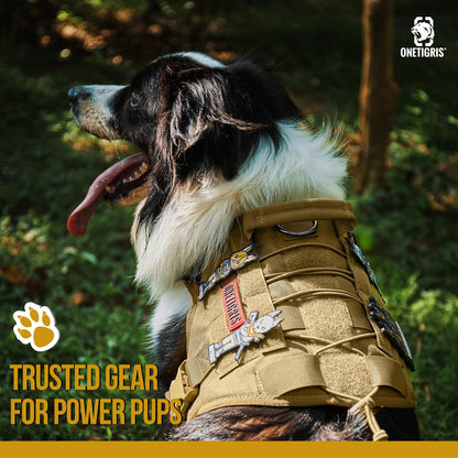 OneTigris Tactical Dog Harness Vest with Handle, Military Dog Harness for Large Medium Dogs,FIRE Watcher 2.0 No-Pull Service Dog Vest,Adjustable Dog Vest Harness for Walking Hiking Training(XL,Brown)