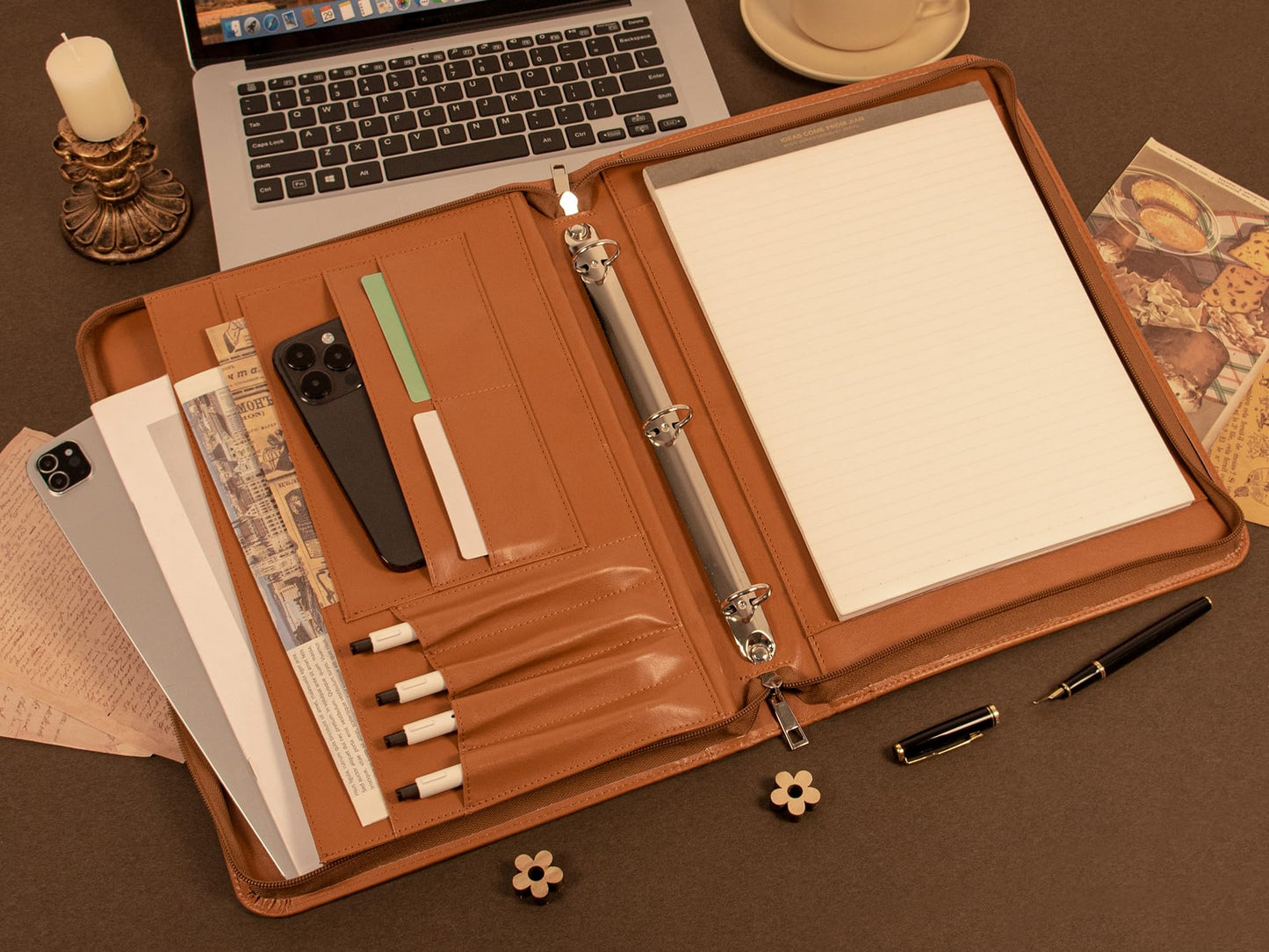 AZXCG Zipper Portfolio Padfolio Binder,3 Ring Padfolio for Women and Men,Business Portfolio Organizer for Women with A4 Writing Pad Holder,Business Portfolio for Meeting,Gift for Valentine's Day
