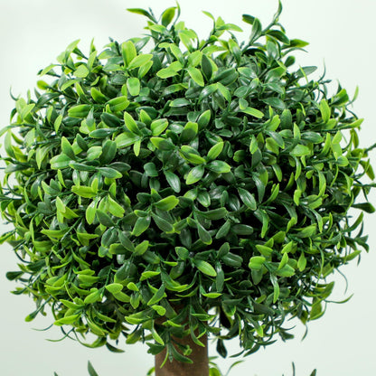 HOMCOM Artificial Plants Topiary Ball-Shaped Boxwood Trees in Pot Set of 2 Fake Plants for Home Indoor Outdoor Front Porch Decor, 40 Inch, Green