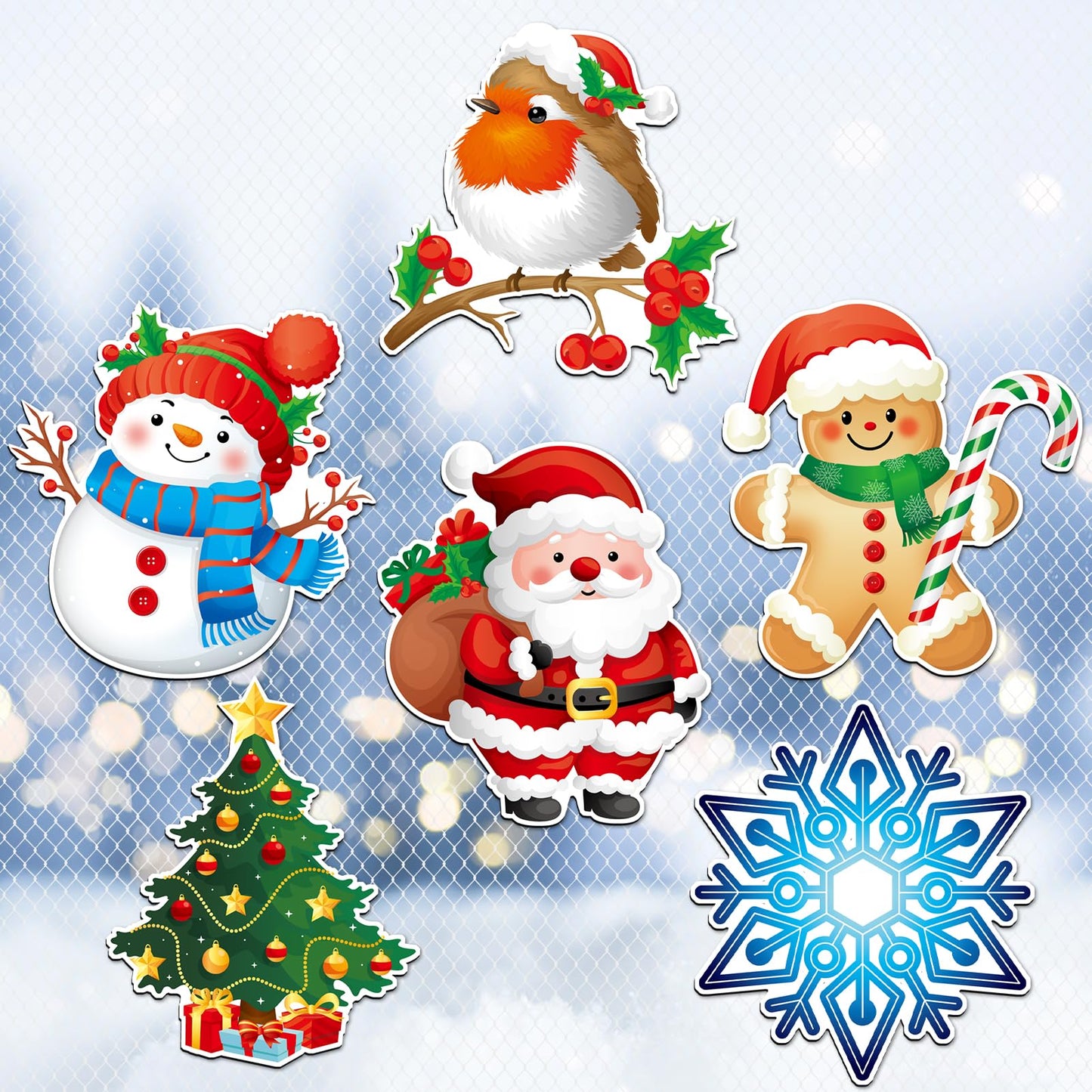 JSRQT 12 Pcs/6 Pairs Magnetic Screen Door Decals Winter Christmas Magnets Protector Double Sided Flexible Stickers Decorative for Patio Sliding Pets Fridge Refrigerator Window Snowflake Bird Snowman