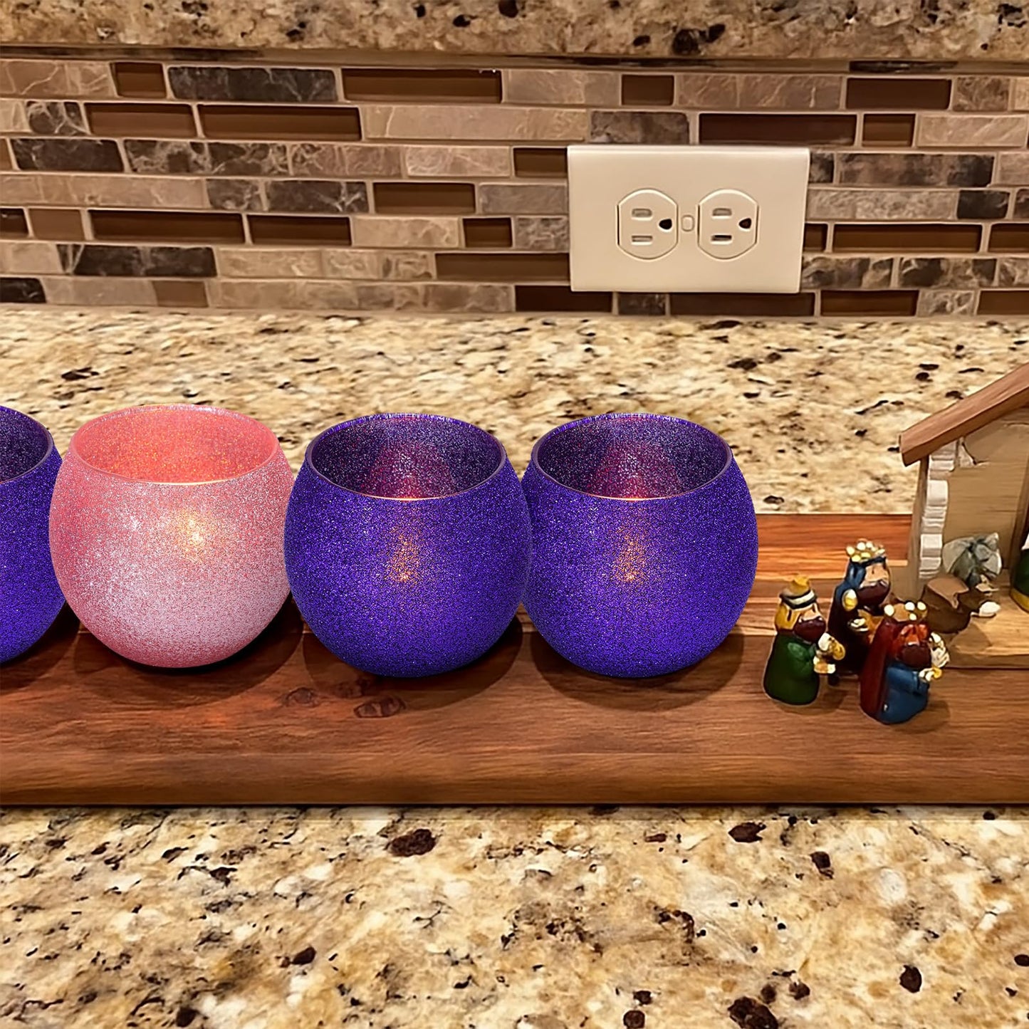 Mumufy 4 Set Christmas Advent Candle Holders Glass Tealight Votive Candle Holders for Tabletop Centerpiece Christmas Table Decorations Gifts