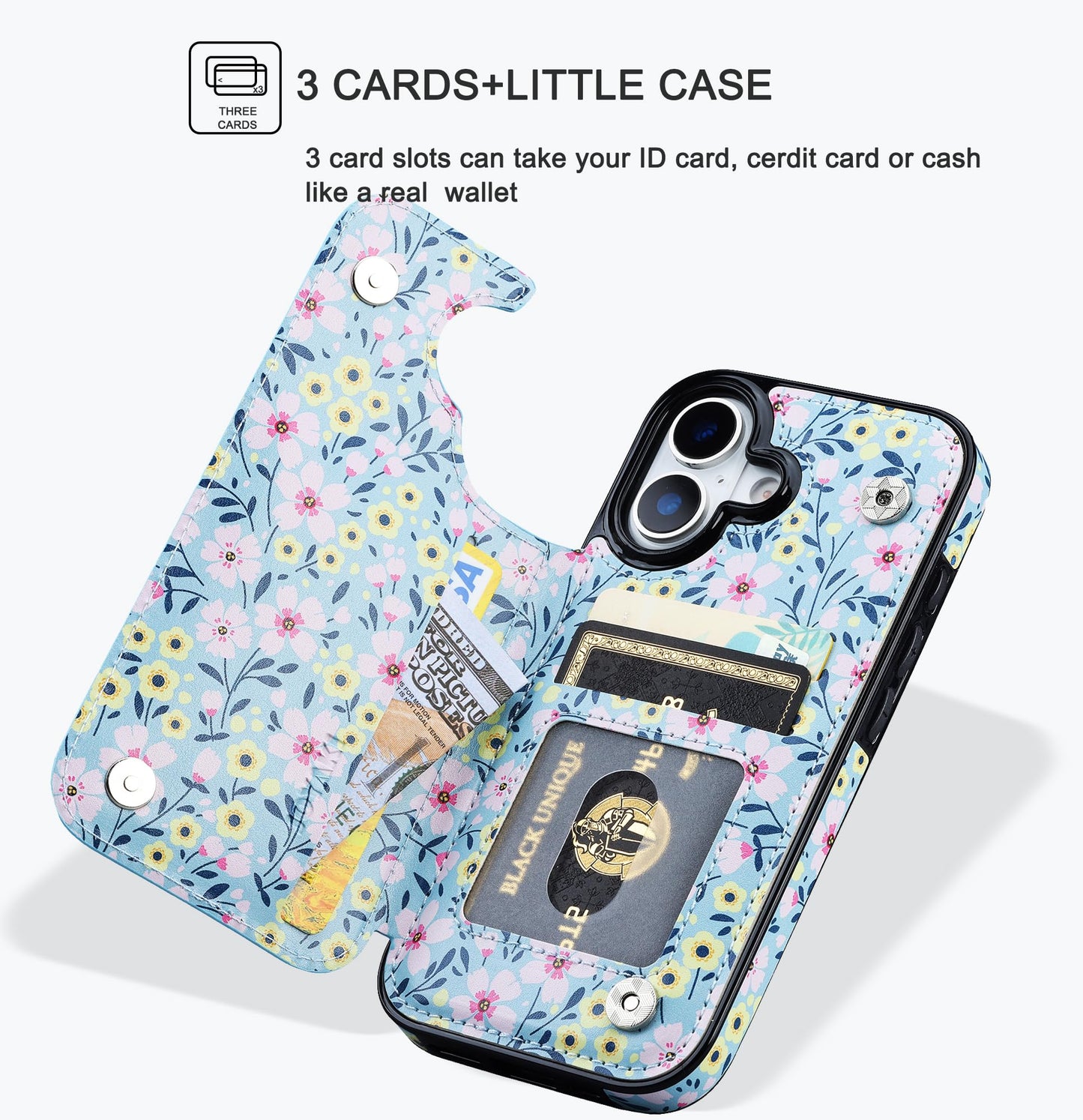 JOYAKI Compatible with iPhone 17 Wallet Case with Card Holder, Flip PU Leather Kickstand Case with Screen Protecor, Double Magnetic Clasp with Screen Protector Cover 6.3" -Sunny Day Bloom