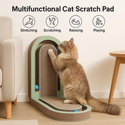 LEQOS Extra Long 26" Folding Cat Scratch Pad with Chasing Bells Double Sided Interactive Cardboard Cat Scratcher Cat Scratching Board for Cats Cardboard Scratching Pads for Indoor Cat Toy