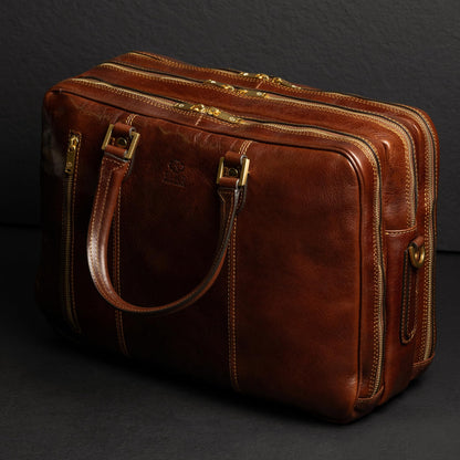 Time Resistance Leather Laptop Briefcase - Full Grain Leather Computer Bag for Men and Women (Brown)
