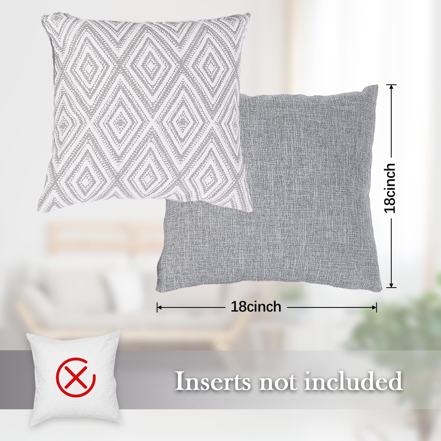 HPUK Throw Pillow Covers 18x18 Inch Set of 4, Linen Decorative Pillow Covers, Accent Cushion Covers for Couch Sofa Bed Bedroom Living Room Décor, Grey